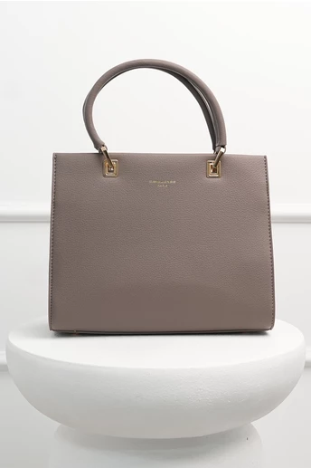 Geanta gri office patrata din piele ecologica cu maner dublu