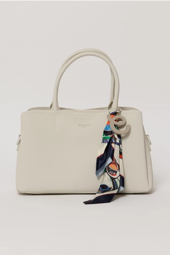 Geanta ivory cu esarfa decorativa multicolora