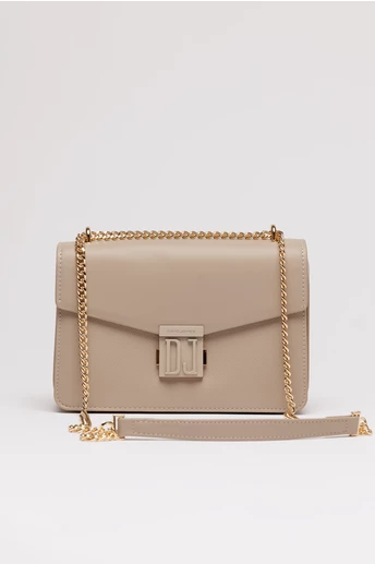 Geanta mica beige din piele ecologica cu lant auriu