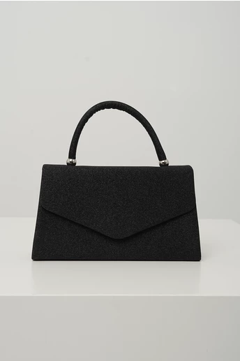 Geanta mica eleganta din glitter neagra cu maner rotund