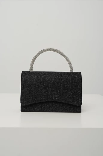 Geanta mica eleganta neagra cu glitter si maner din strasuri