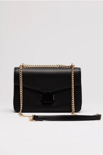 Geanta mica neagra din piele ecologica cu lant auriu