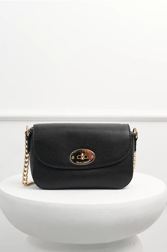 Geanta mica neagra din piele ecologica cu lant auriu scurt