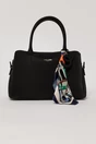 Geanta neagra cu esarfa decorativa multicolora, 1, dyfashion.ro