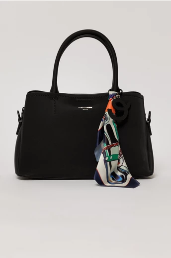 Geanta neagra cu esarfa decorativa multicolora
