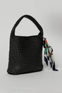 Geanta neagra din piele ecologica impletita accesorizata cu esarfa, 2, dyfashion.ro