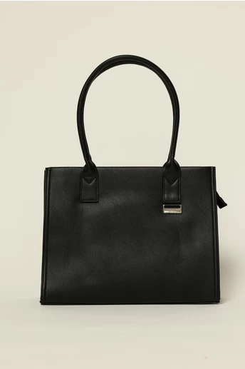 Geanta neagra office cu detaliu argintiu