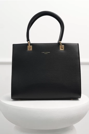 Geanta neagra office patrata din piele ecologica cu maner dublu