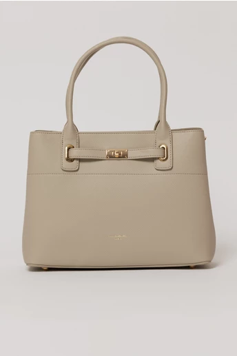 Geanta office gri deschis cu detalii aurii