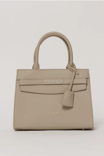 Geanta office gri deschis din piele ecologica cu aplicatie metalica