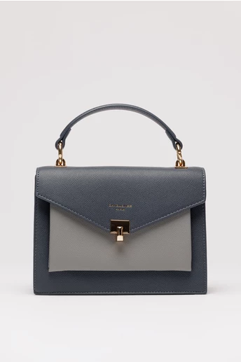 Geanta office mica din piele ecologica albastru petrol cu gri