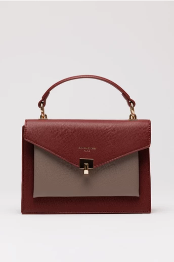 Geanta office mica din piele ecologica bordo cu taupe