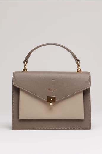 Geanta office mica din piele ecologica gri cu beige