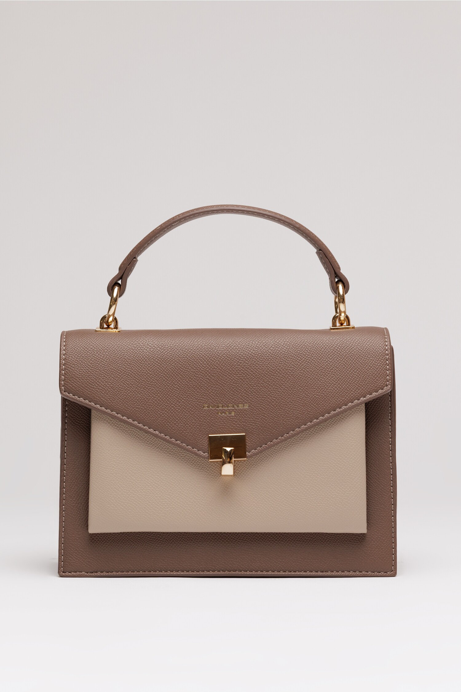 Geanta office mica din piele ecologica maro cu beige