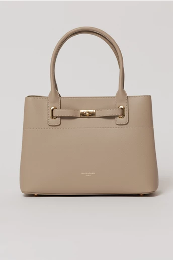 Geanta office taupe cu detalii aurii