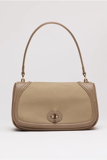 Geanta taupe din piele ecologica cu maner rotund