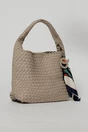 Geanta taupe din piele ecologica impletita accesorizata cu esarfa, 2, dyfashion.ro
