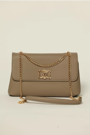 Geanta taupe eleganta cu detalii aurii