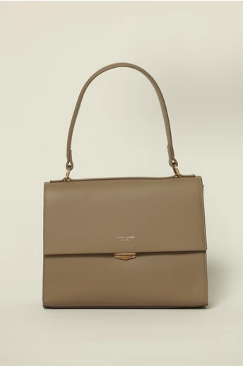 Geanta taupe model clasic cu inchidere metalica