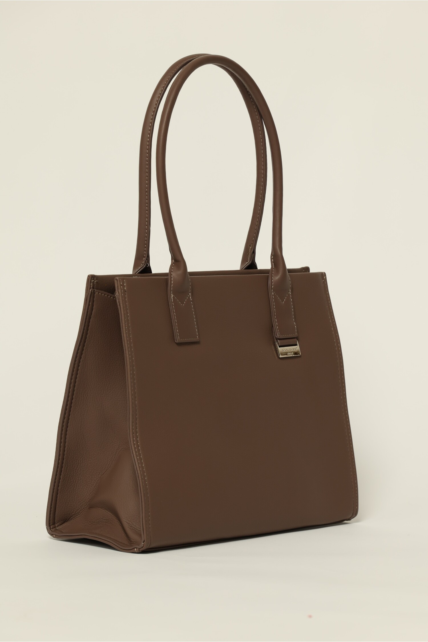 Geanta taupe office cu detaliu argintiu