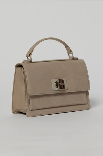 Geanta taupe office din piele ecologica cu imprimeu sarpe