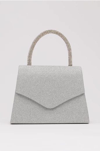 Gentuta argintie din glitter si maner rotund cu strasuri