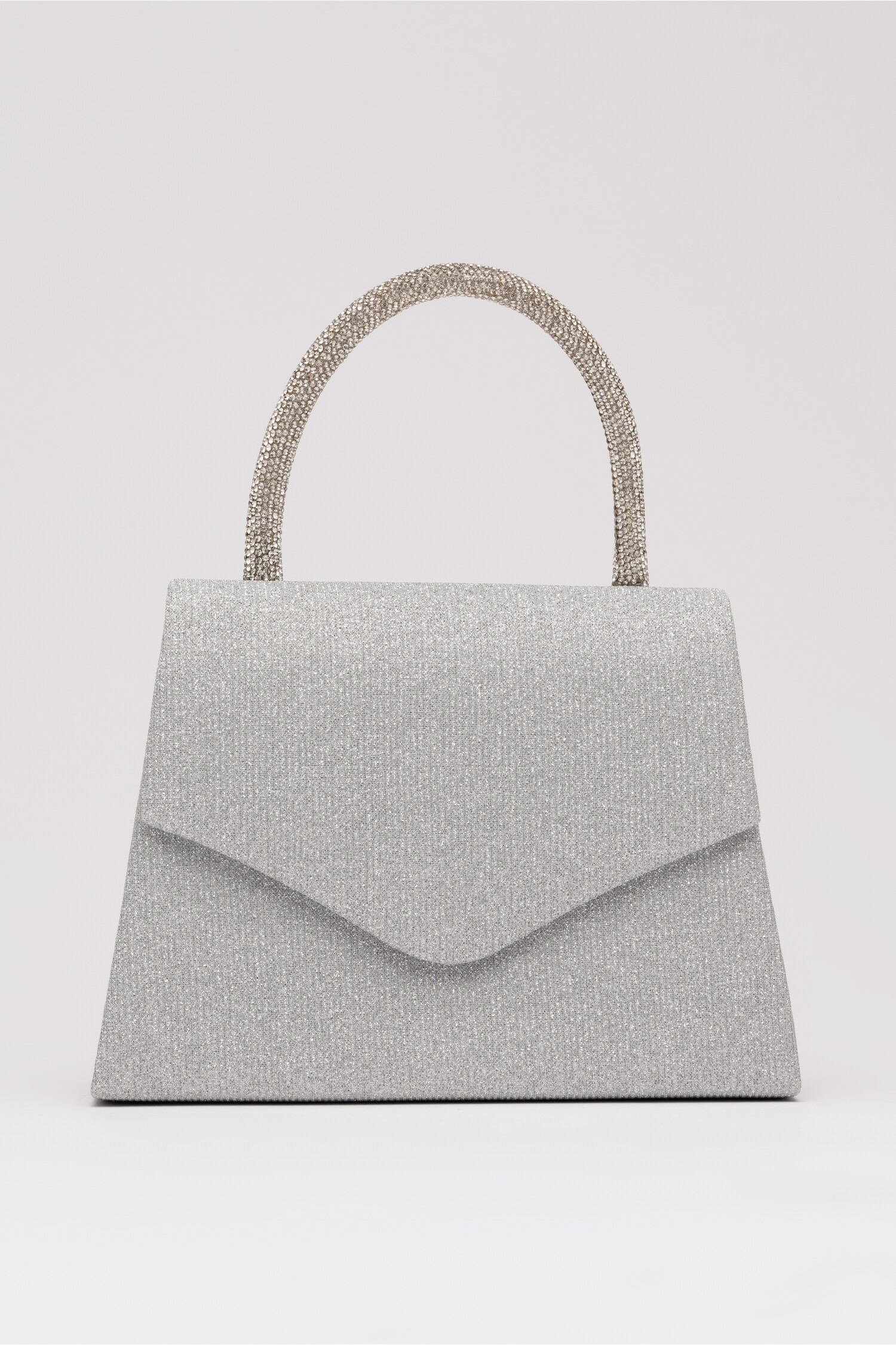 Gentuta argintie din glitter si maner rotund cu strasuri