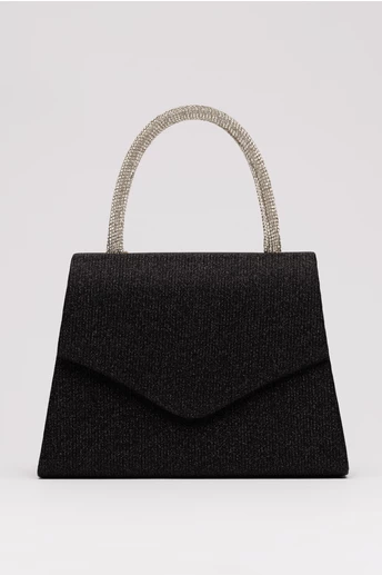 Gentuta neagra din glitter si maner rotund cu strasuri