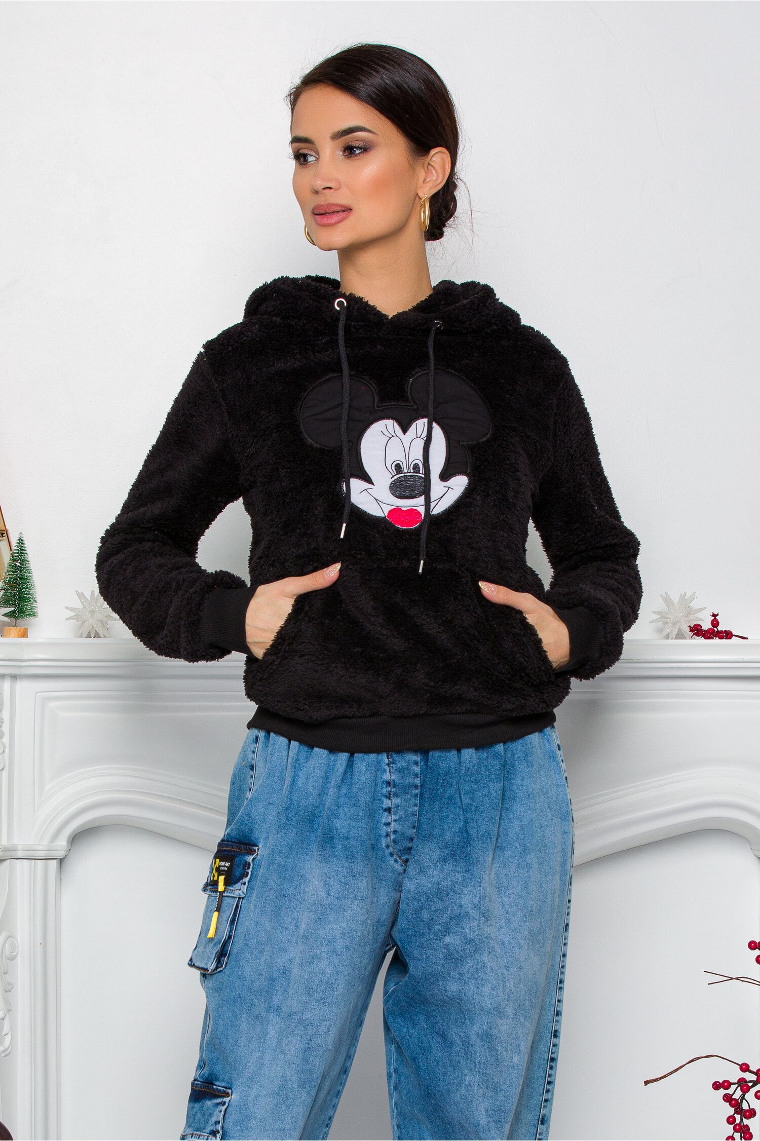 Hanorac Mickey Mouse negru cu gluga si buzunar maxi 2023 ❤️ Pret Super dyfashion imagine noua 2022