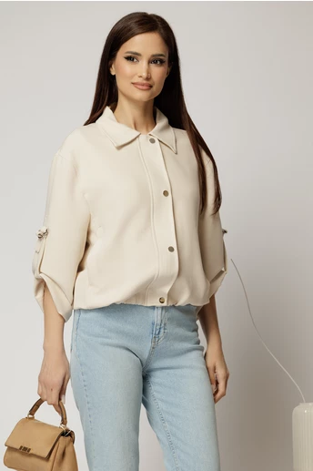 Jacheta bej bomber cu elastic la talie si maneci trei sferturi