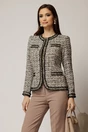 Jacheta DY Fashion din tweed alb negru cu pasmanterie in contrast, 1, dyfashion.ro