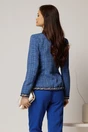 Jacheta DY Fashion din tweed albastru cu pasmanterie in contrast, 2, dyfashion.ro