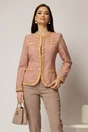 Jacheta DY Fashion din tweed roz somon cu pasmanterie in contrast, 1, dyfashion.ro