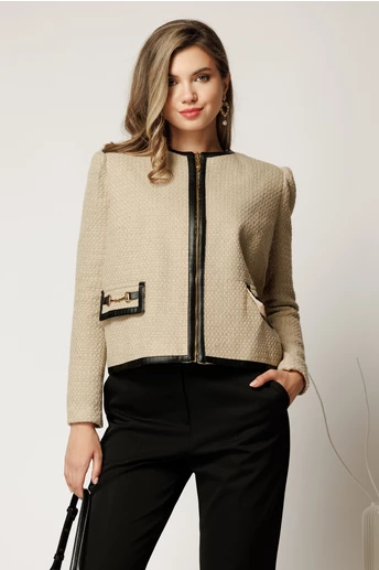 Jacheta DY Fashion eleganta din tweed bej