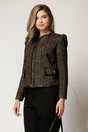 Jacheta DY Fashion eleganta din tweed negru cu maro, 1, dyfashion.ro