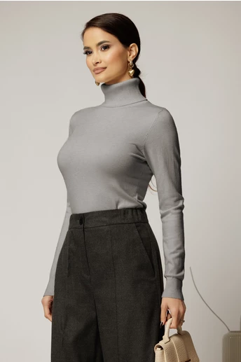 Maleta gri din tricot cu guler intors