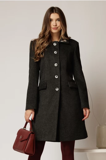 Palton Amira gri antracit cu brosa pe guler