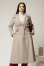 Palton bej midi elegant cu floare pe talie, 1, dyfashion.ro