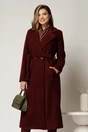 Palton bordo din bucle cu croi drept si cordon in talie, 1, dyfashion.ro