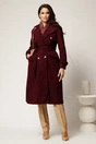 Palton bordo din bucle cu nasturi si cordon in talie, 1, dyfashion.ro