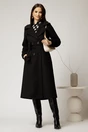 Palton Cristina midi negru cu croi drept si cordon in talie, 3, dyfashion.ro
