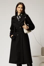 Palton Cristina midi negru cu croi drept si cordon in talie, 1, dyfashion.ro