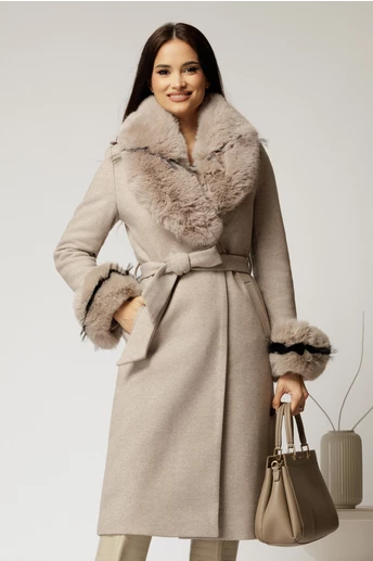 Palton dama bej cu blanita detasabila in 2 culori