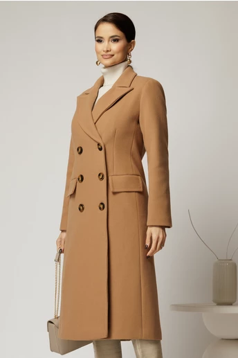 Palton dama bej lung croi drept cu rever