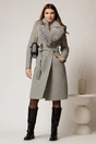 Palton dama gri cu cordon in talie si blanita detasabila, 3, dyfashion.ro