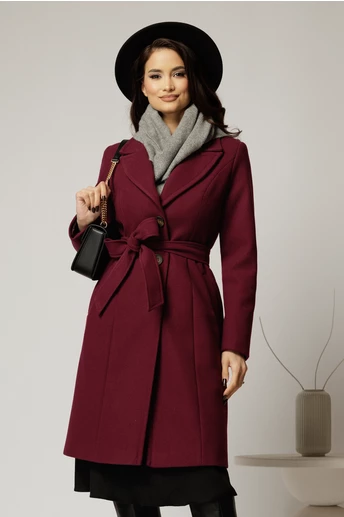 Palton dama magenta midi elegant cu croi cambrat