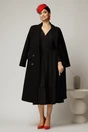 Palton dama negru lung croi drept cu rever, 3, dyfashion.ro