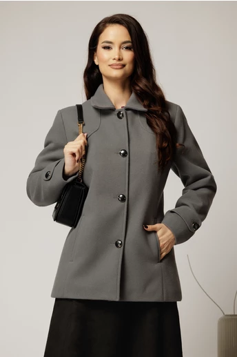 Palton dama scurt gri din lana