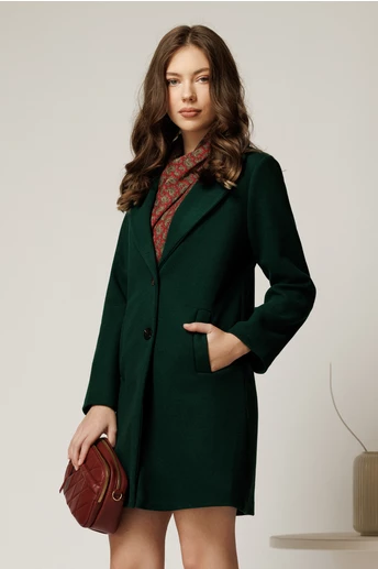 Palton din stofa verde cu buzunare