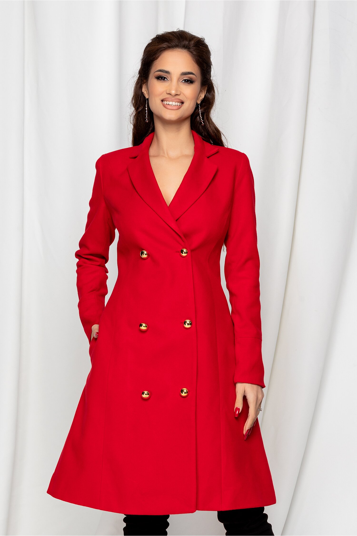 Palton Dy Fashion rosu cu nasturi aurii 2023 ❤️ Pret Super dyfashion imagine noua 2022